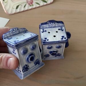 Vintage Blue and White Ceramic Salt and Pepper Shakers